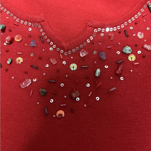 Uniform Petites Johnpaulrichard Red W/ Sequinens Stones 3/4 Sleeve Blouse Silk - Picture 6 of 6